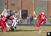 Attempt to block. Photo by Dawn Ballou, Pinedale Online.