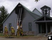 Church fire. Photo by Sue Sommers, Pinedale Online.