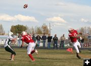 Deflection in End zone. Photo by Clint Gilchrist Pinedale Online.