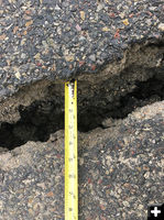 Crack in road. Photo by Wyoming Department of Transportation.