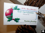 PR Gift Certificate. Photo by Dawn Ballou, Pinedale Online.