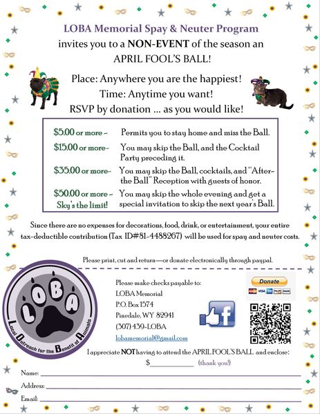 LOBA April Fools Day Ball non-event. Photo by LOBA Memorial Spay & Neuter Program.