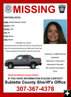 Aubree Corona is still missing. Photo by Sublette County Sheriff's Office.