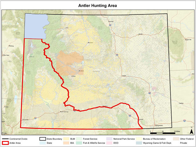 New antler collecting map. Photo by Wyoming Game & Fish.