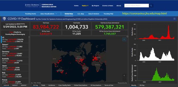 World-wide cases. Photo by Johns Hopkins University.