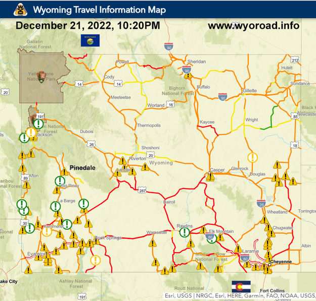 WYDOT road closures. Photo by Wyoming Department of Transportation.