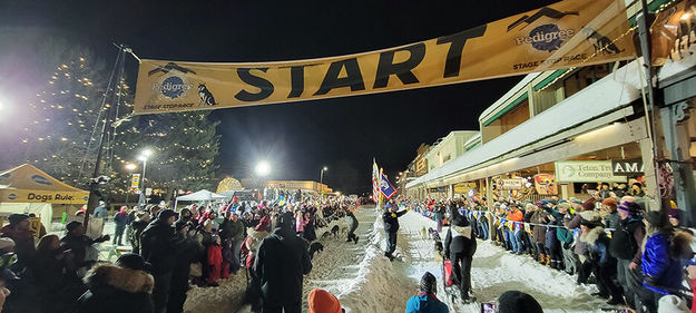 2024 Race Start in Jackson. Photo by Pedigree Stage Stop Sled Dog Race.