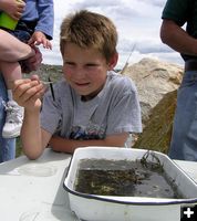 Ryan finds a leach. Photo by Dawn Ballou, Pinedale Online.