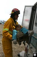 Car Seat Rescue. Photo by Pam McCulloch, Pinedale Online.