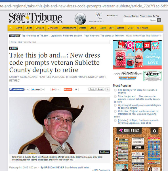 Casper Star-Tribune article. Photo by Pinedale Online.