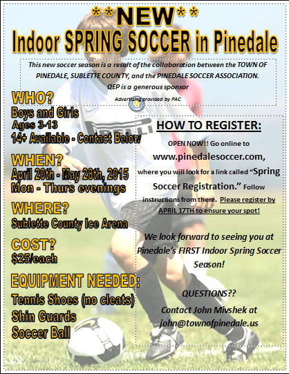 Indoor Spring Soccer. Photo by Pinedale Aquatic Center.