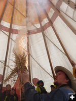 Smoke in the tipi. Photo by Dawn Ballou, Pinedale Online.