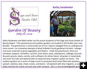 Kathy Sandmeier. Photo by Sage & Snow Garden Club.