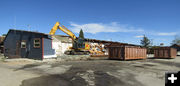 Tearing down the old Pinedale Town Hall. Photo by Pinedale Online.