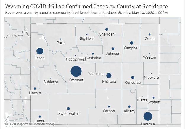 Cases by County. Photo by Wyoming Department of Health.