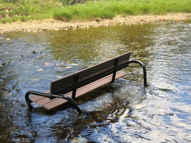 Bench in creek. Photo by Sublette County Rec Board.